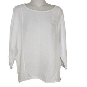 Viola Borghi Top Women Medium 100% Linen Italy White Dolman 3/4 Sleeve Round Nec